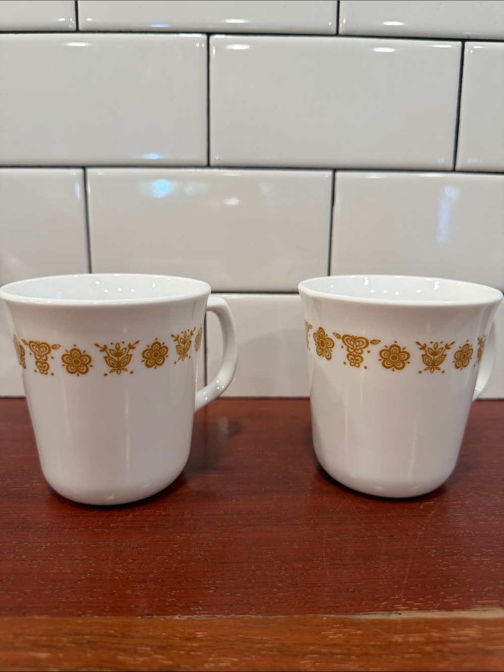 Corningware White Mugs with Gold Floral Band - Set of 2
